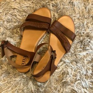 Size 7.5 Ana Brown Sandals, wrap at ankle, comfy!